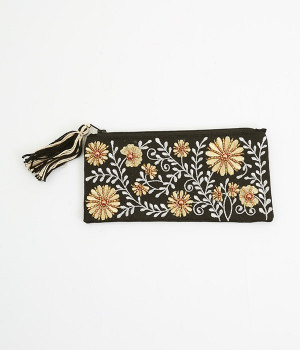 ビーズ刺繍横長ポーチ