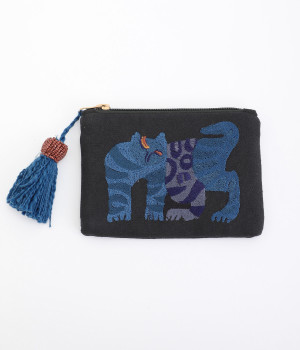 CHIZURI刺繍フラットポーチ(ネコ)