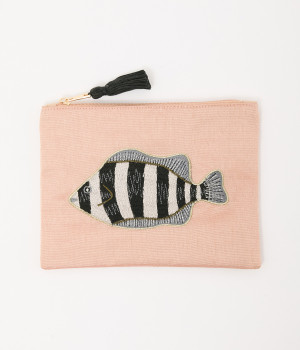 フィッシュ刺繍ポーチ