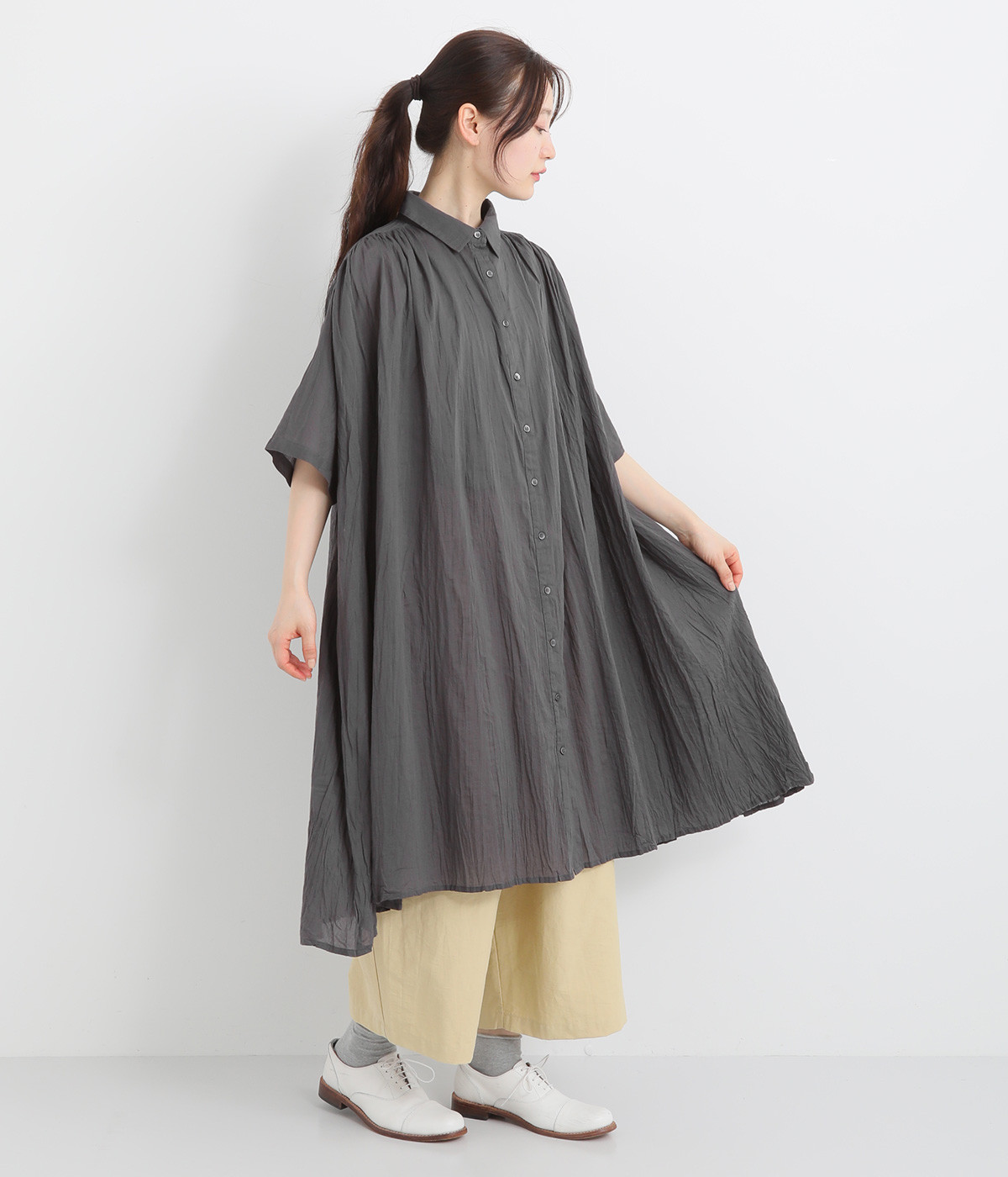 ピンタック＆クリンクルシャツワンピース（artipur）の商品詳細