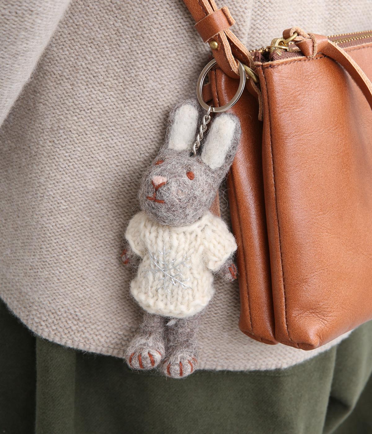 クッションキーホルダー、うさぎフリルフェルト クッションキーホルダー、うさぎフリルフェルト