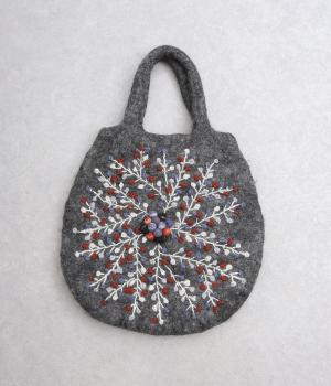 ラディアル刺繍卵型フェルトバッグ(グレー-F)