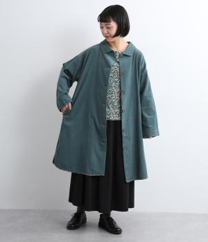 コーデュロイとお花ブロックプリントラフコート