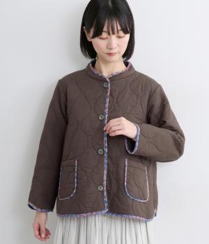 ひょうたんキルティングとブロックプリントキルティング・ジャケット(チャコール-F)