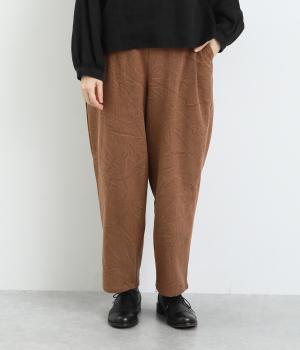 スラブストーンウォッシュ＆小さいポルカドットテーパードパンツ(ブラウン-F)