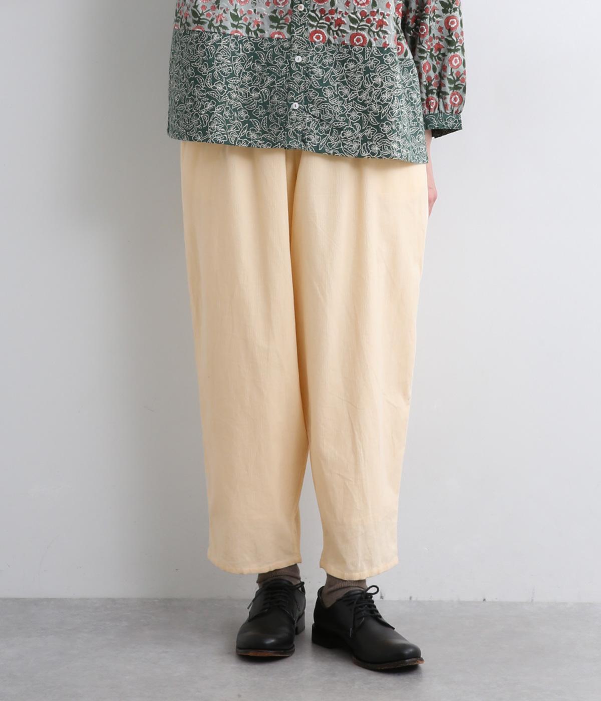 コーデュロイとお花ブロックプリントラフパンツ(アイボリー-F)