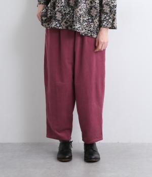 コーデュロイとお花ブロックプリントラフパンツ(パープル-F)