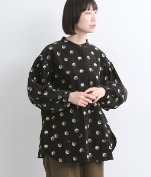ドットプリントコットンコーデュロイオーバーブラウス(ブラック-ONESIZE)