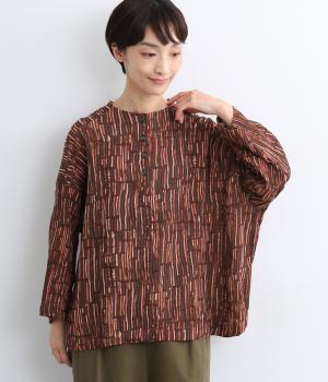 五月雨プリント・クレープコットンブラウス(レッド-ONESIZE)