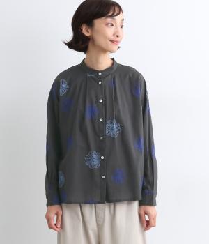 コットンリネン踊るお花たち刺繍シャツブラウス
