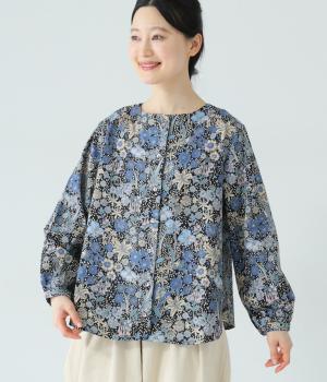 ガーデンプリントコットンコール2wayブラウス(ブラック-ONESIZE)
