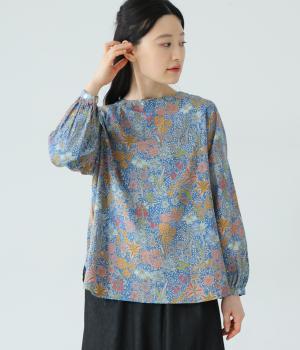 ガーデンプリントコットンコール2wayブラウス(ブルー-ONESIZE)