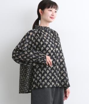 フラワーMIXプリントコットンブラウス(ブラック-ONESIZE)