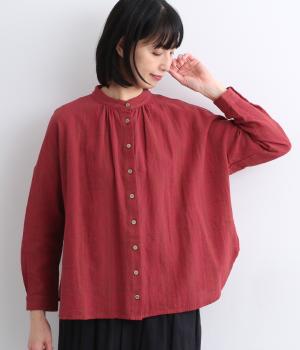 ウィンドウペン・チェックコットンギャザーブラウス(レッド-ONESIZE)