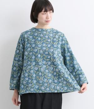 IROIROブロックプリント起毛コットン2wayブラウス(ブルー-F)