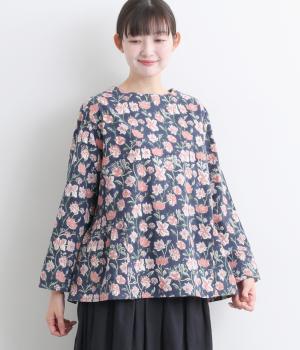 IROIROブロックプリント起毛コットン2wayブラウス(チャコール-F)