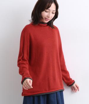 ホールガーメントロールボトルネック2枚重ねニットプルオーバー