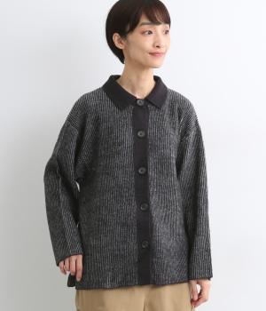 配色あぜ編みニット2wayカーディガン(ブラック-F)