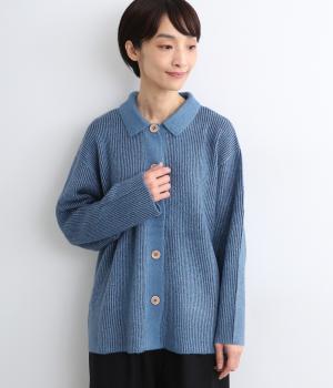 配色あぜ編みニット2wayカーディガン(ブルー-F)