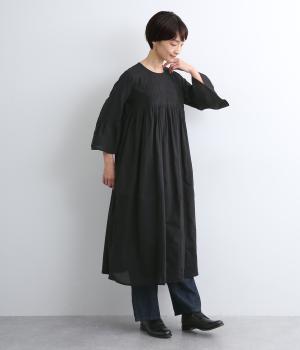 ラクノウ風刺繍コットンワンピース(ブラック-ONESIZE)