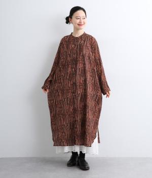 五月雨プリント・クレープコットンシャツワンピース(レッド-ONESIZE)