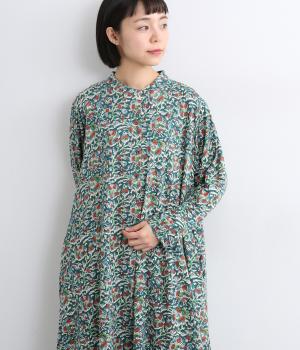 カラムカリ・プリントジャージシャツワンピース(ブルー-ONESIZE)