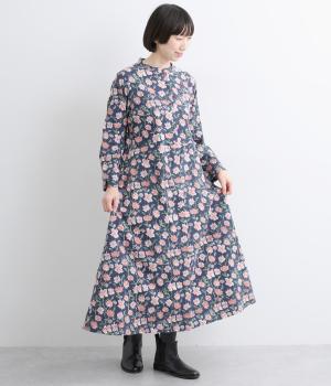 IROIROブロックプリント起毛コットン前開ワンピース