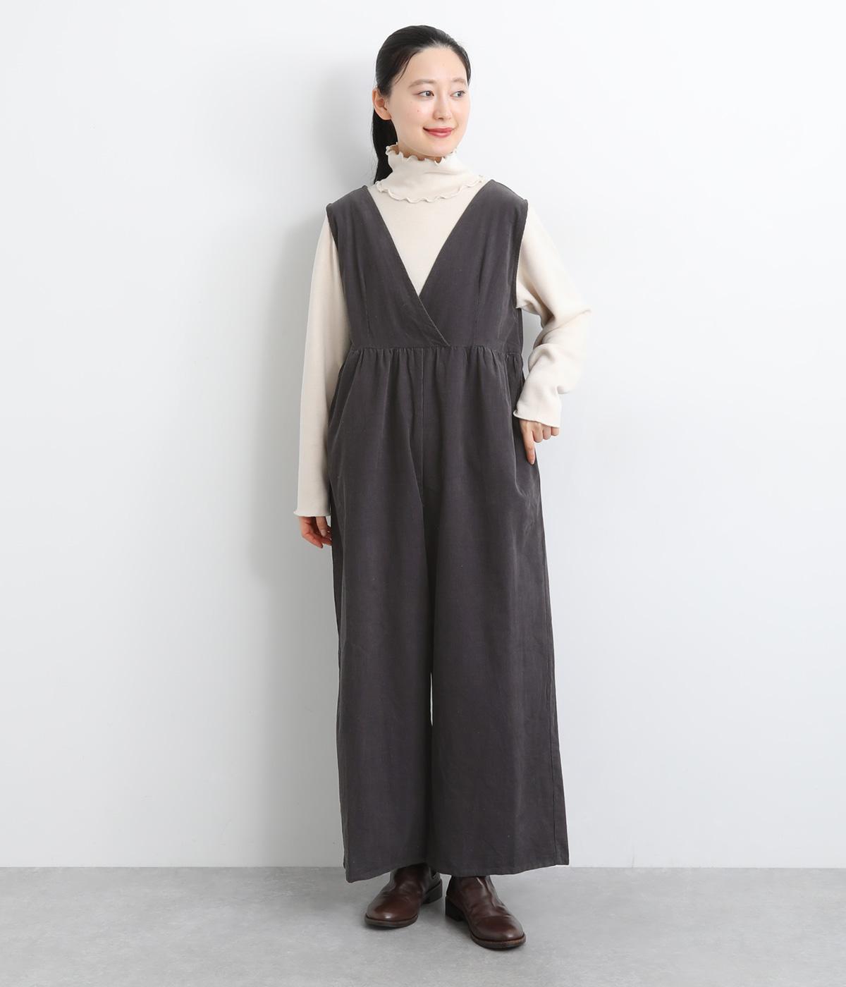 細畝コットンコーデュロイサロペット(チャコール-F)