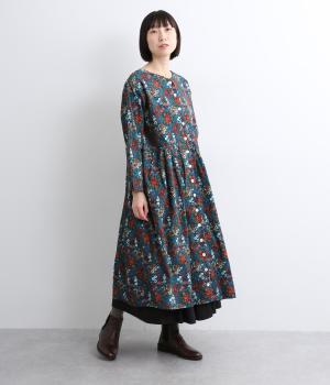 ブーケプリントコットンコーデュロイ2wayワンピース(ブルー-F)