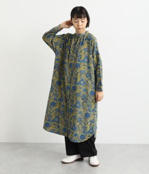 インドのお花プリント・ベビーコールシャツワンピース