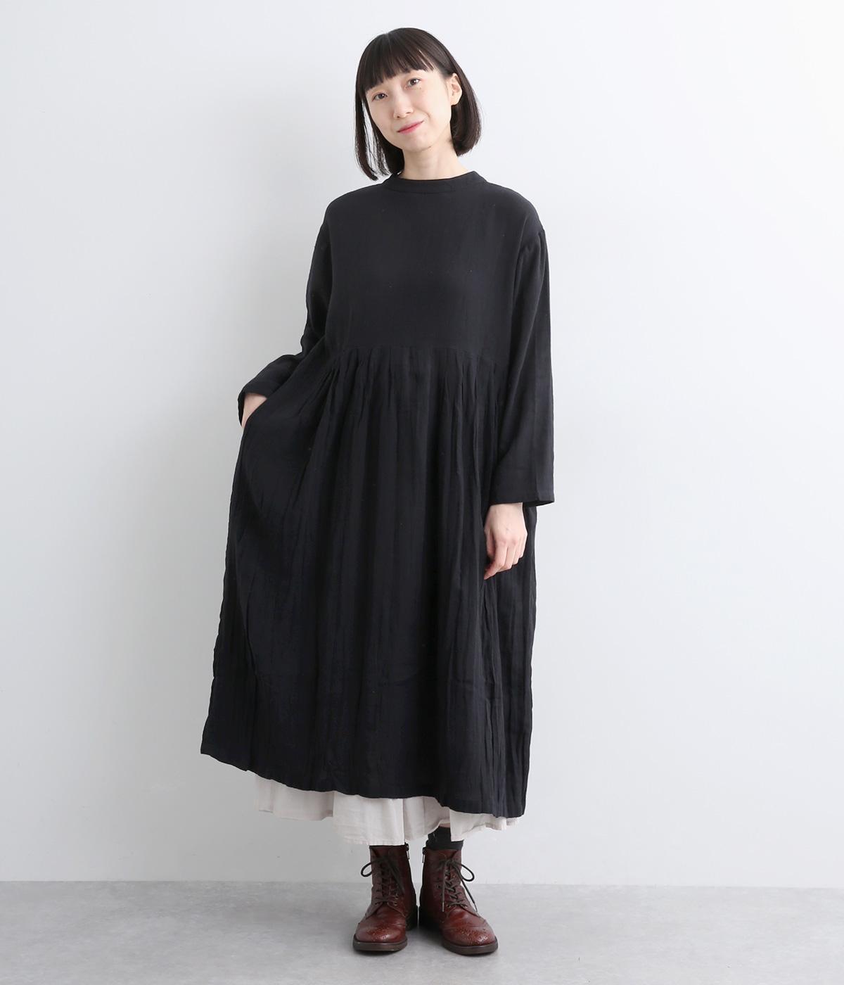 起毛コットンツイルクリンクル2wayワンピース(ブラック-F)