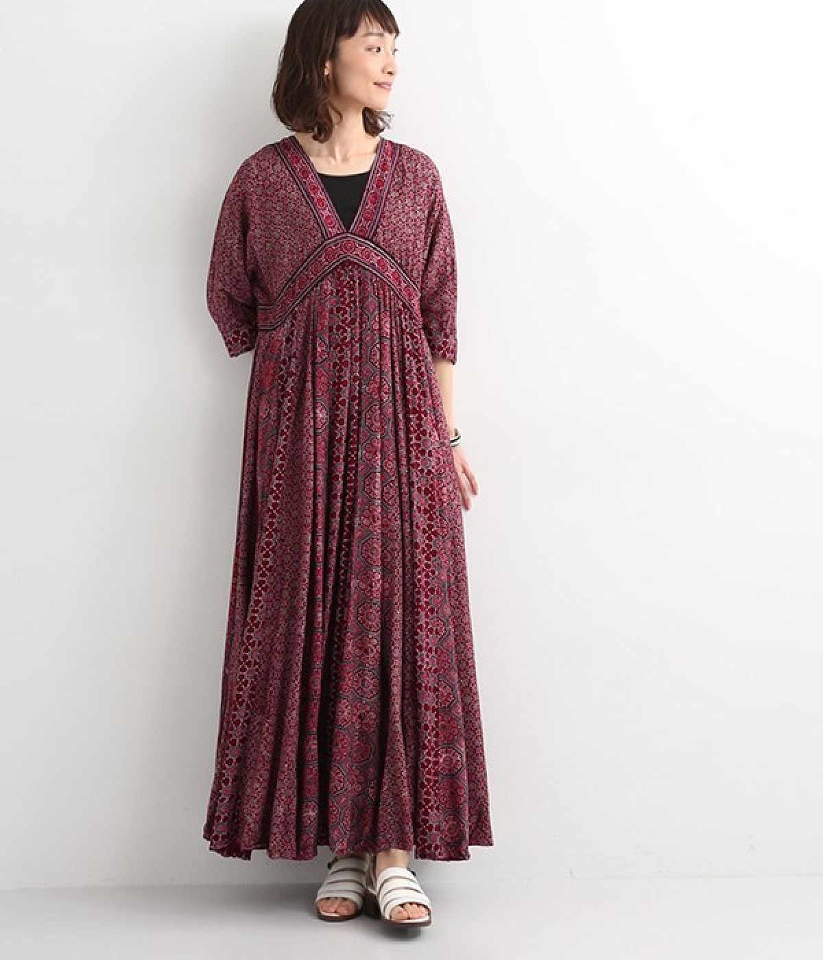 シルクグドゥリー前開きワンピース｜マライカ公式通販 MALAIKA ロング