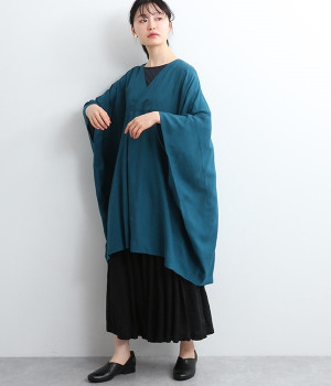レーヨンカシュクールビッグプルオーバーチュニック(ブルー-ONESIZE)