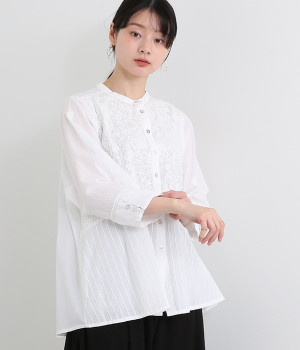 ラクノウ刺繍×ピンタックショートブラウス