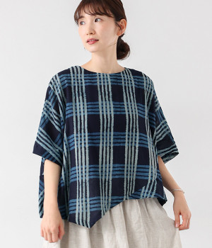 インディゴチェックイレヘムプルオーバー(ネイビー-ONESIZE)