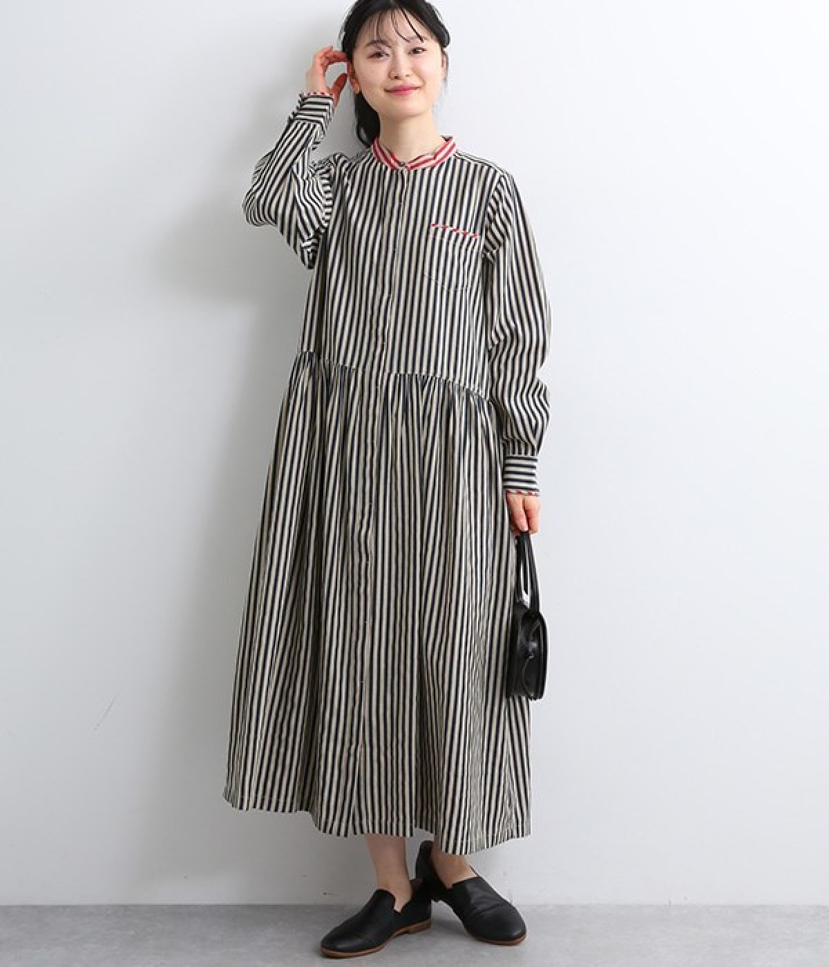 【新品】IENA ストライプ柄パフスリーブロングワンピース Lace Ladies 小花柄 パフスリーブ ロング丈 フレア ワンピース