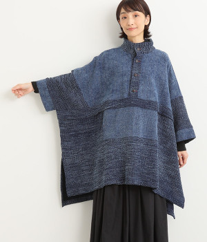 コットンコンビ藍染ポンチョ(ネイビー-ONESIZE)