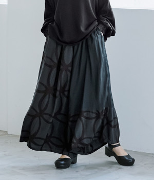 レーヨンループ手書き柄×無地パンツ(グレー-ONESIZE)