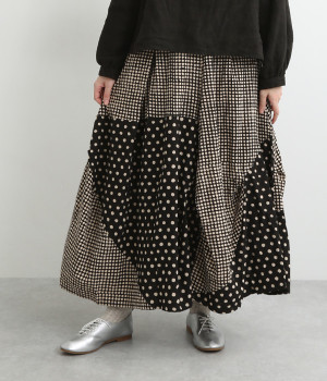 コットンドットコンビパッチスカート