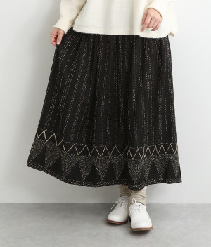 リネン混カンタ刺繍スカートN