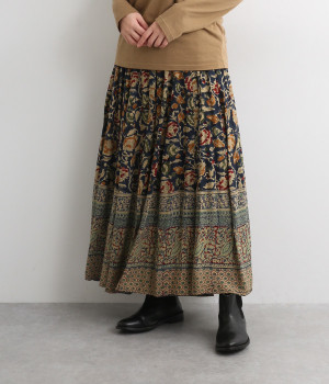 レーヨンフラワープリントスカート(ブルー-ONESIZE)