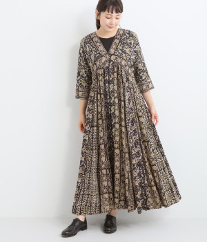 レーヨンカラムカリワンピース(ブラック-ONESIZE)