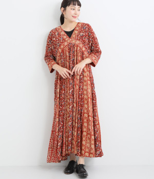 レーヨンカラムカリワンピース(レッド-ONESIZE)