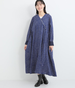 ドットプリントワンピース(ネイビー-ONESIZE)