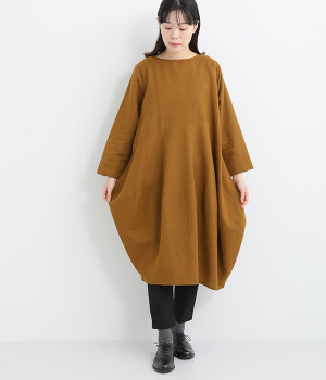 リネン混変形ワンピース(ブラウン-ONESIZE)