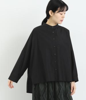 環コットンシルクドロップスリーブワイドブラウス(ブラック-F)