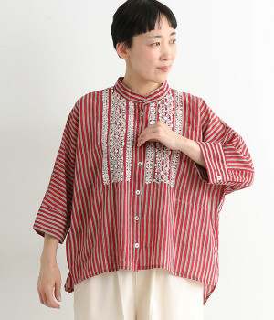 刺繍&ストライププリントブラウス