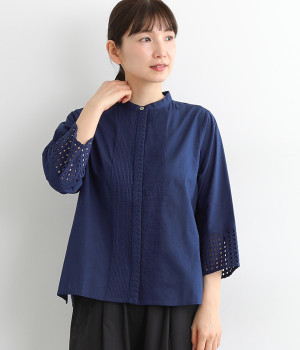 コットンピンタックレースブラウス