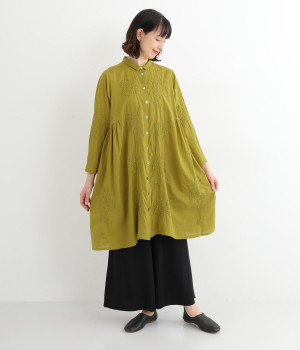コットンラクノウ刺繍シャツカラーチュニック