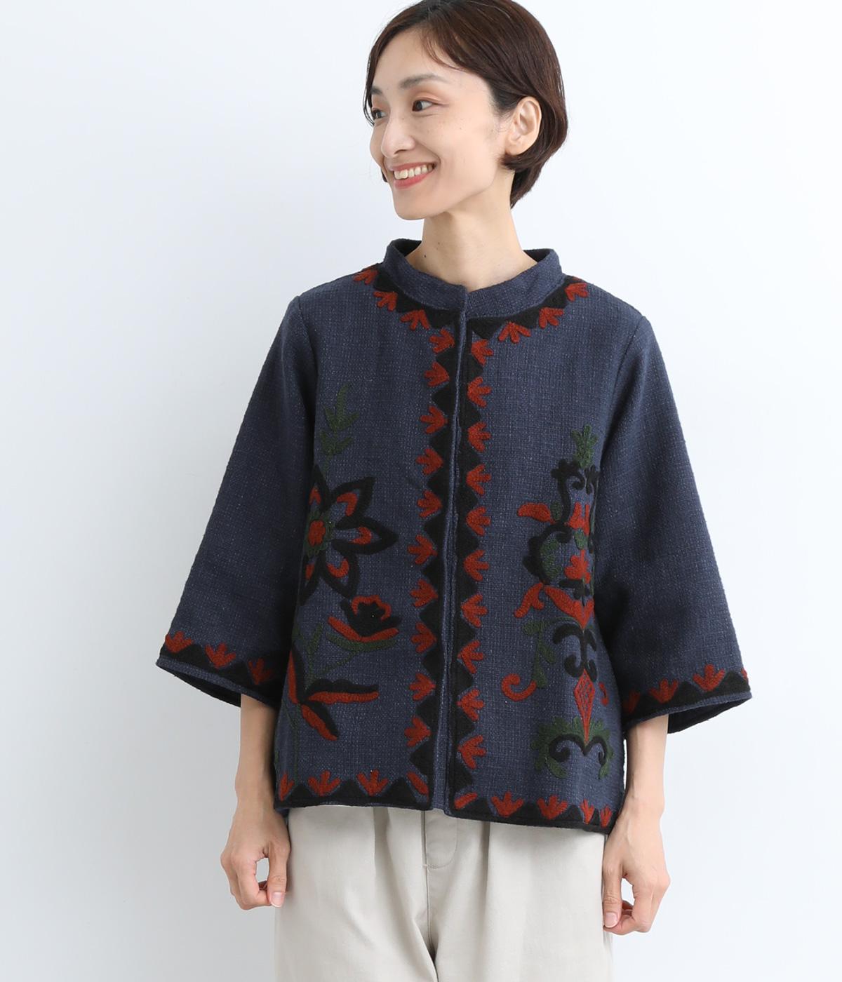 アリ刺繍ブラウス(ネイビー-ONESIZE)